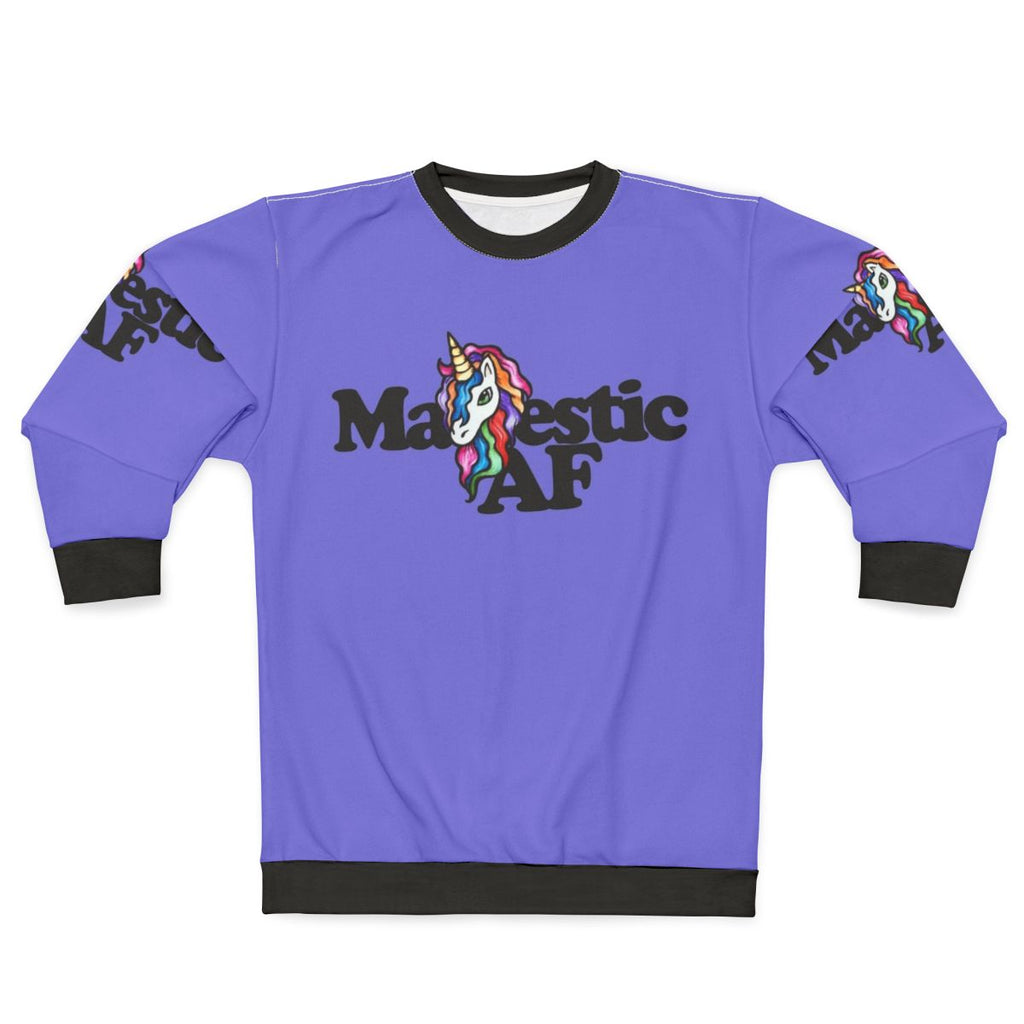Majestic AF Sweatshirt featuring a unicorn and rainbow design