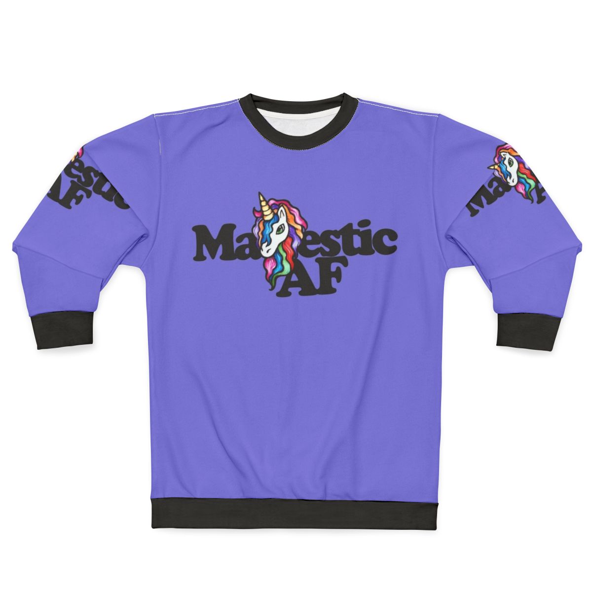 Majestic AF Sweatshirt featuring a unicorn and rainbow design