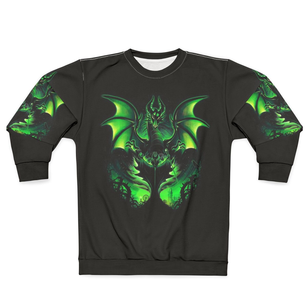 Maleficium sweatshirt featuring a sleeping beauty villain and dragon design