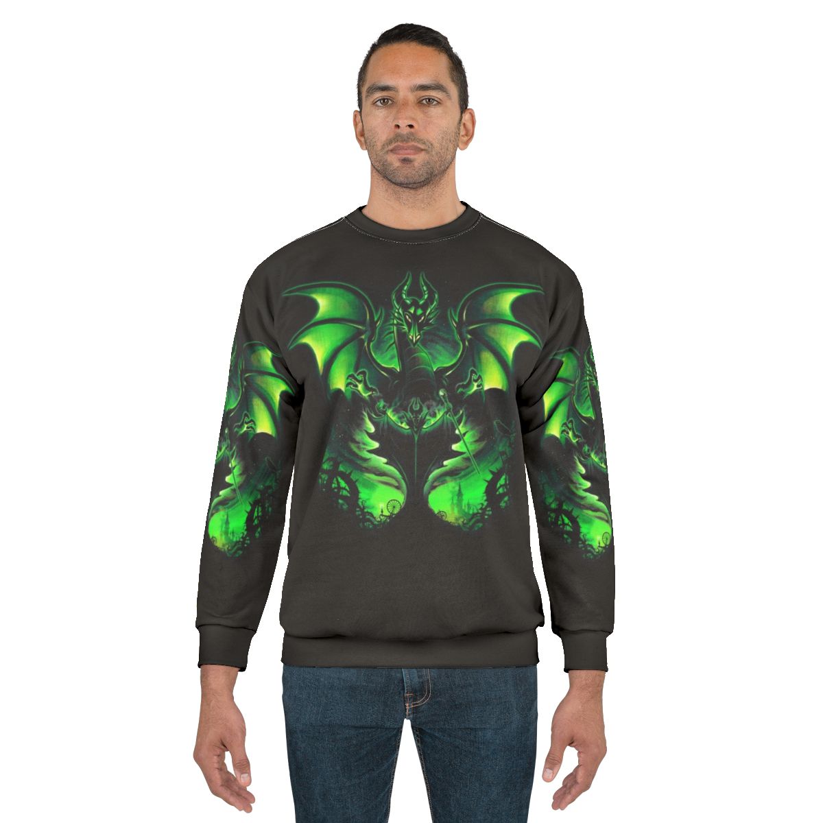 Maleficium sweatshirt featuring a sleeping beauty villain and dragon design