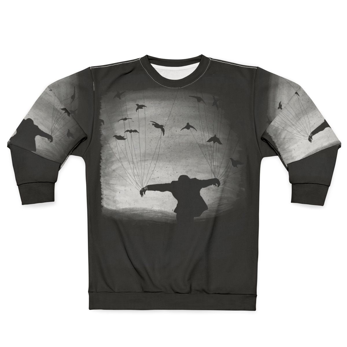 Hand-painted sweatshirt with mysterious raven design