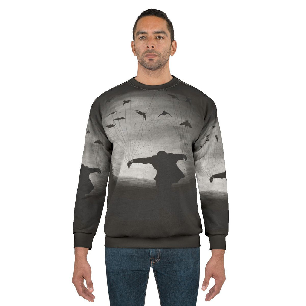 Hand-painted sweatshirt with mysterious raven design