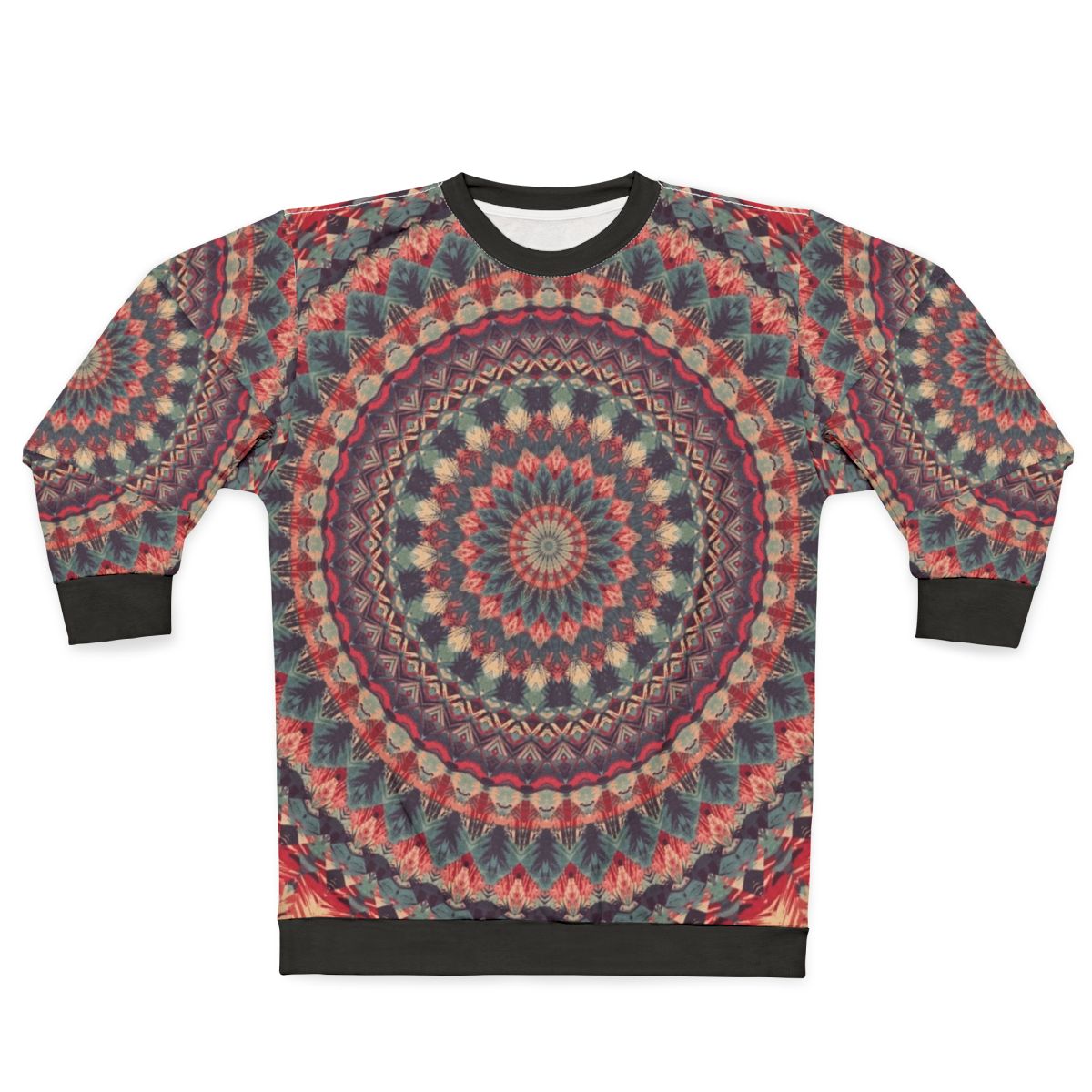 Colorful mandala sweatshirt with sacred geometry designs