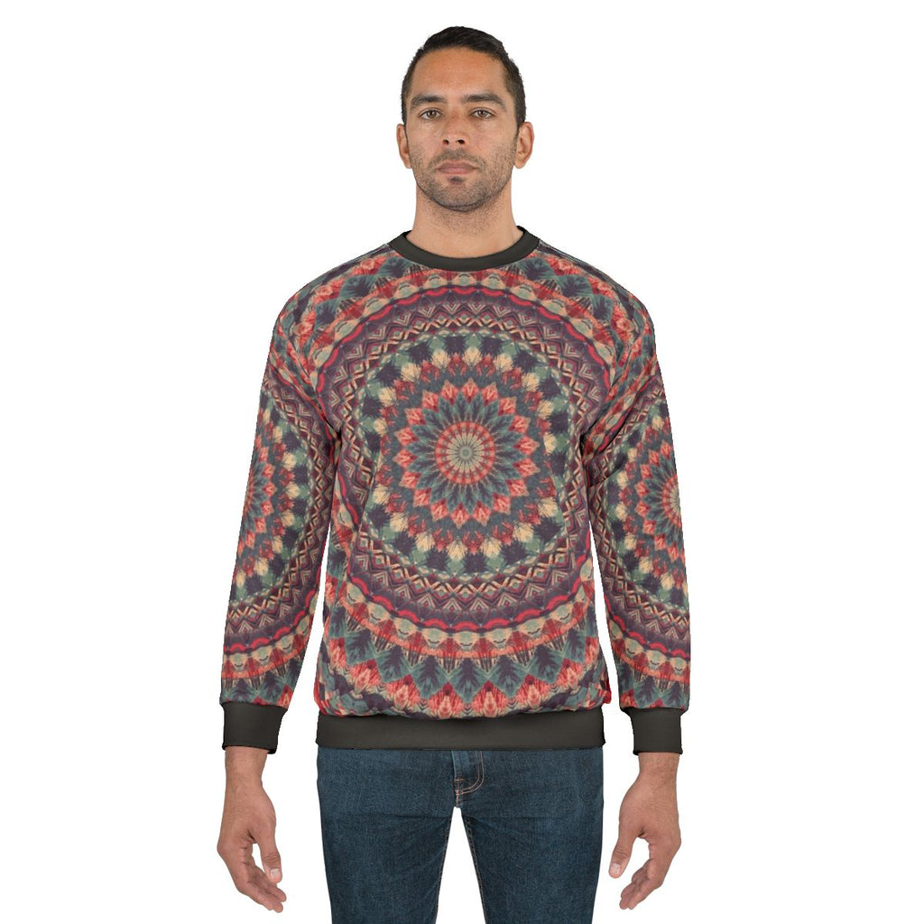 Colorful mandala sweatshirt with sacred geometry designs