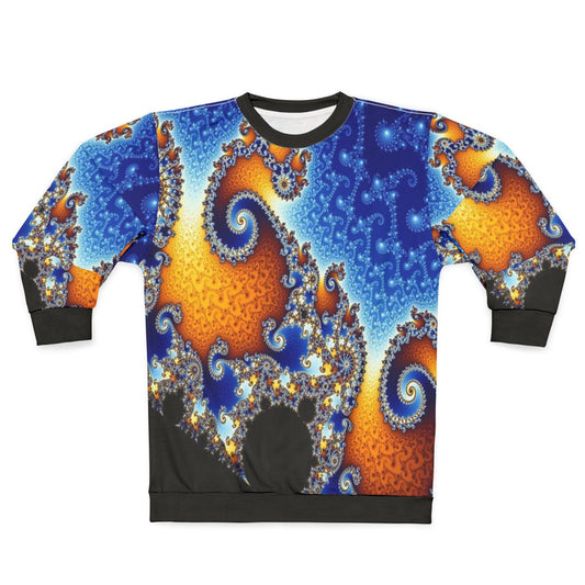 Mandelbrot blue fractal sweatshirt with geometric spiral patterns
