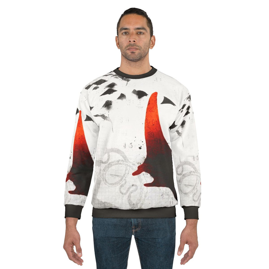 Manta Ray Red Sweatshirt with Gritty Ocean Sealife Design