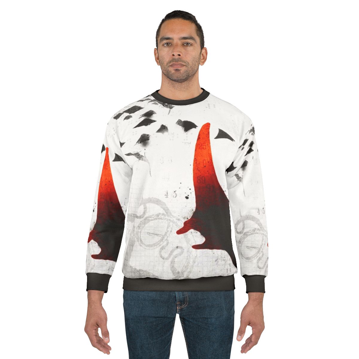 Manta Ray Red Sweatshirt with Gritty Ocean Sealife Design