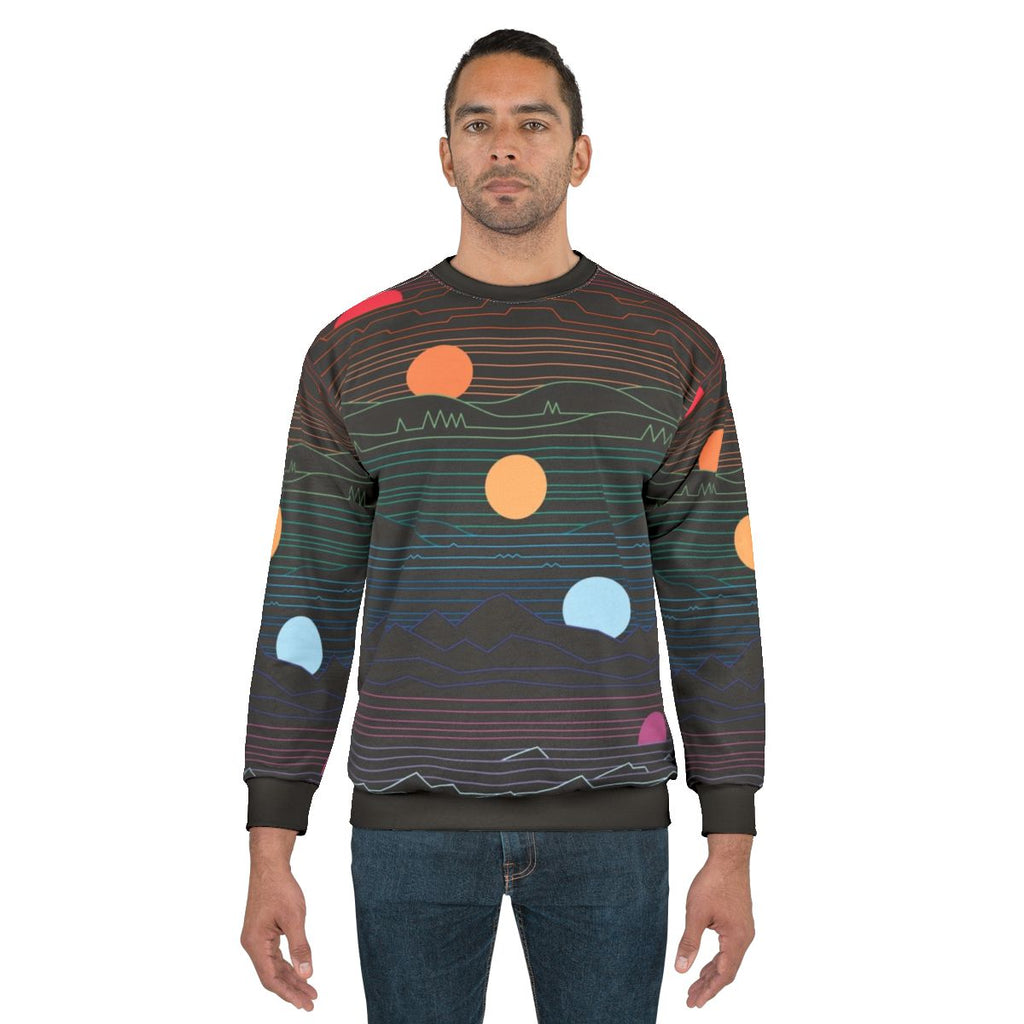 Minimalist landscape design many lands under one sun sweatshirt