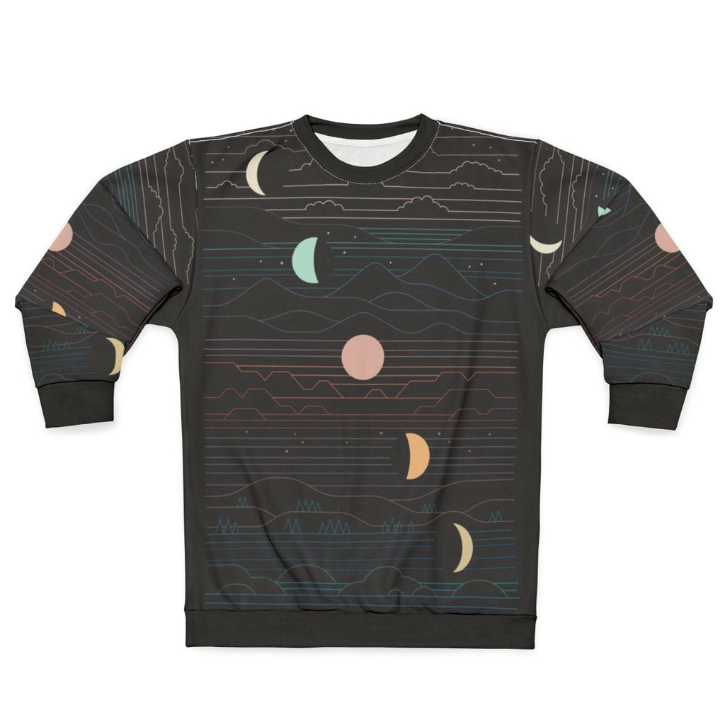 Many Moons Crescent Moon Sweatshirt with Nature Landscape