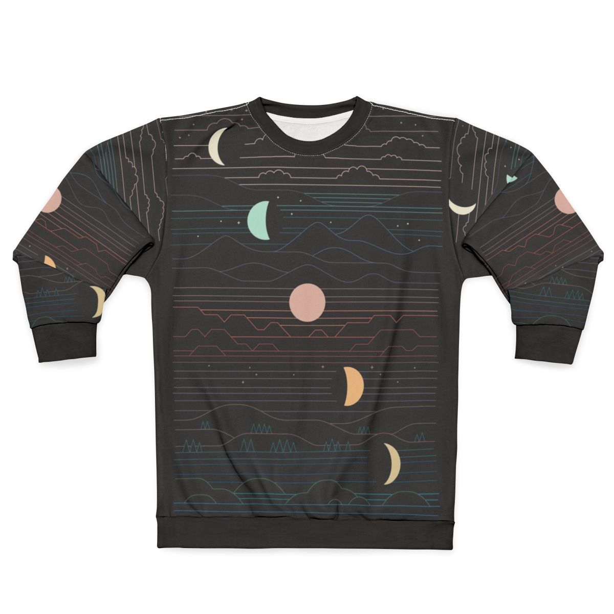 Many Moons Crescent Moon Sweatshirt with Nature Landscape
