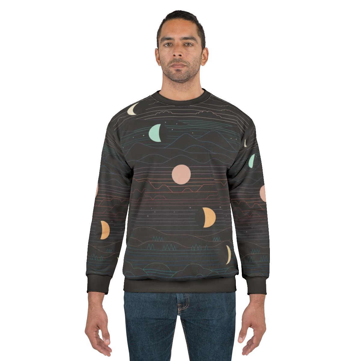 Many Moons Crescent Moon Sweatshirt with Nature Landscape