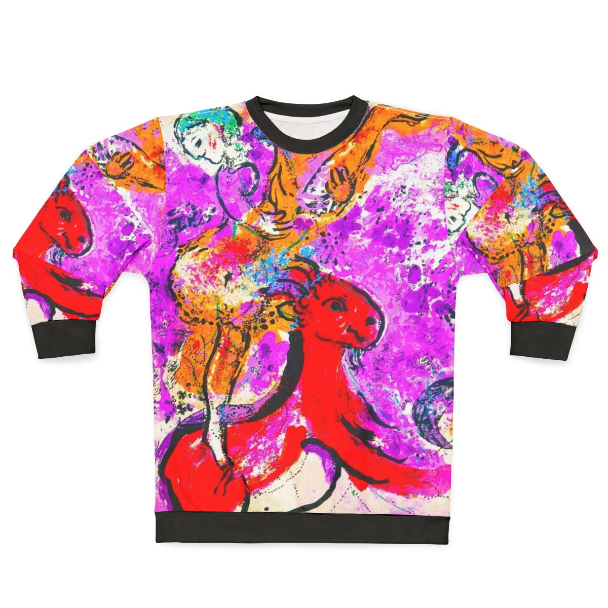 Marc Chagall inspired sweatshirt featuring a red horse design