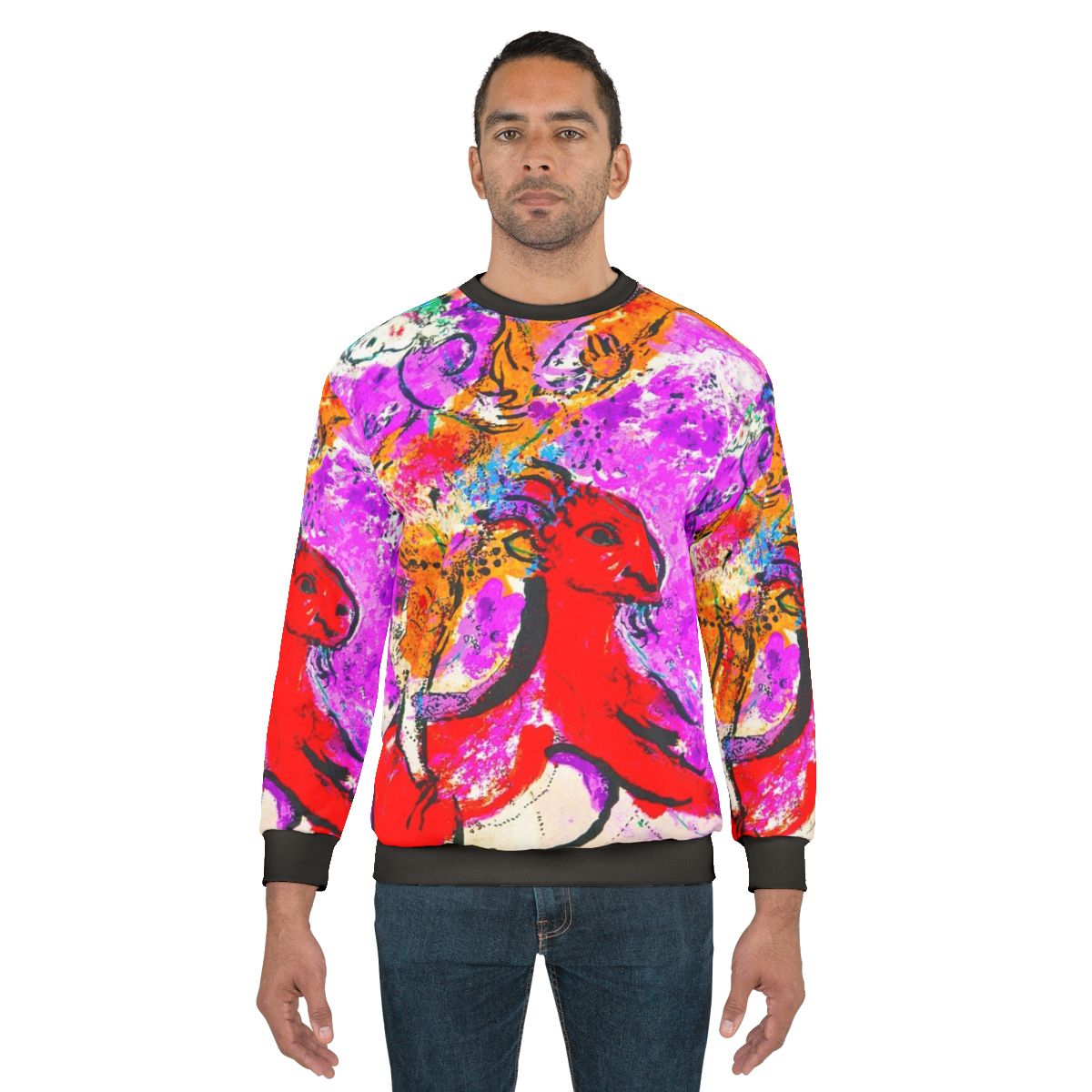 Marc Chagall inspired sweatshirt featuring a red horse design