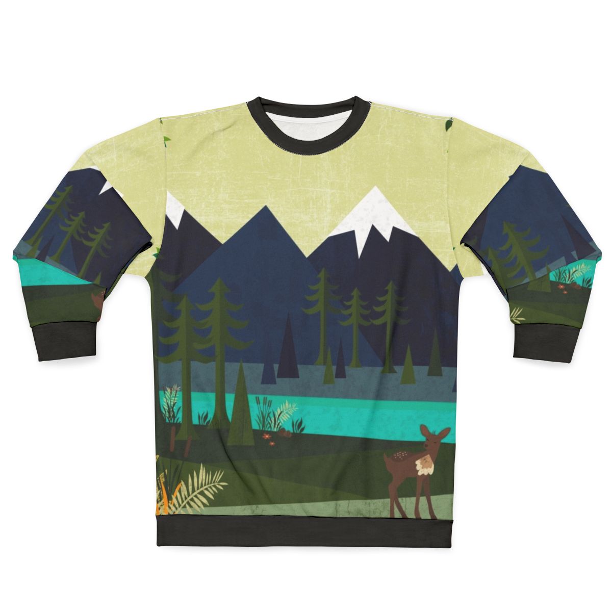 Outdoor Adventure Landscape Sweatshirt with Deer Design