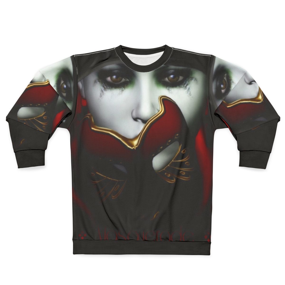 Masquerade sweatshirt with a gothic fashion woman portrait in contemporary art style