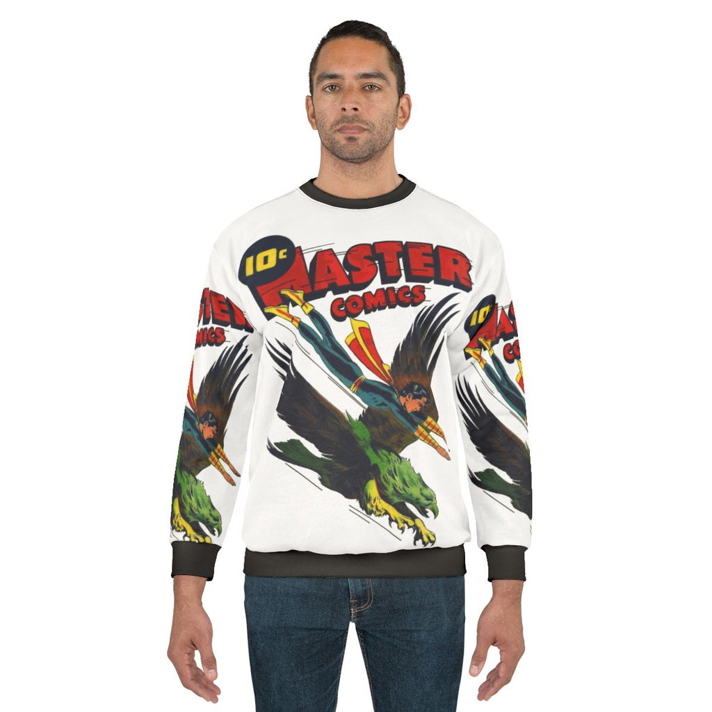 Retro comic book sweatshirt featuring Master Comics No 32 cover art
