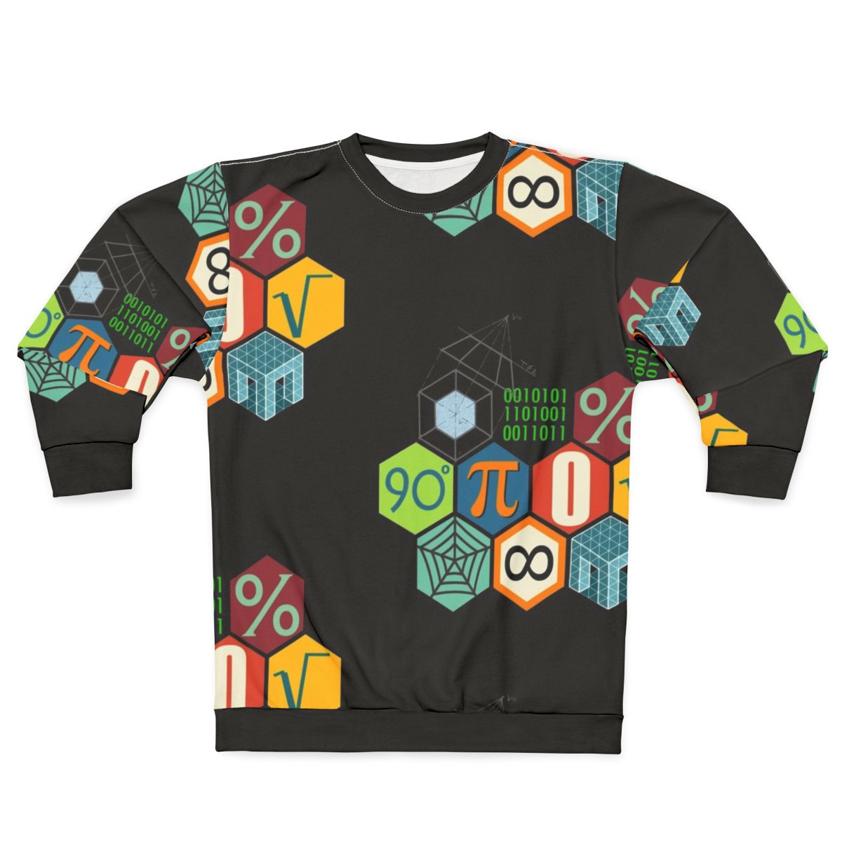 Stylish math sweatshirt with geometric designs and mathematical symbols