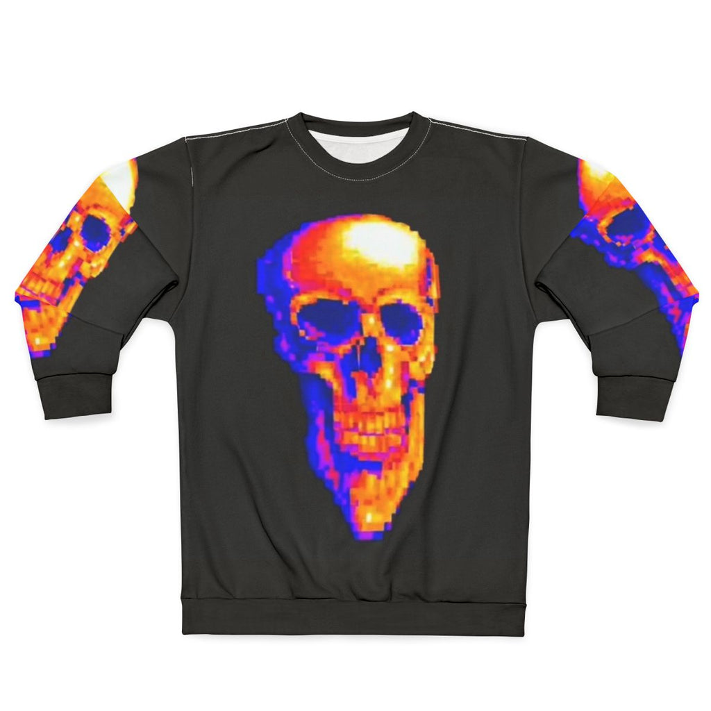 MDE Sweatshirt with Pixel Art Skull and Death Design