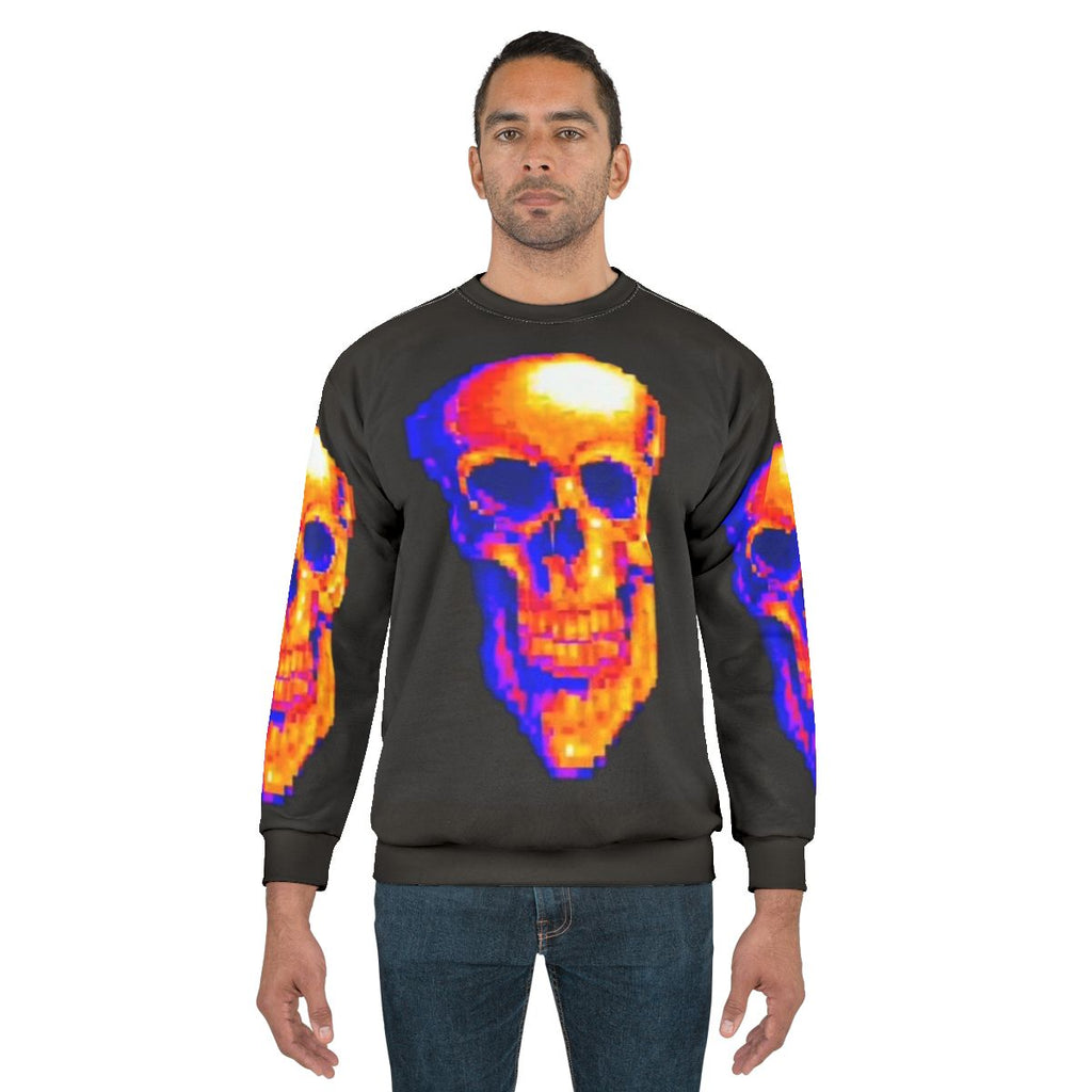 MDE Sweatshirt with Pixel Art Skull and Death Design