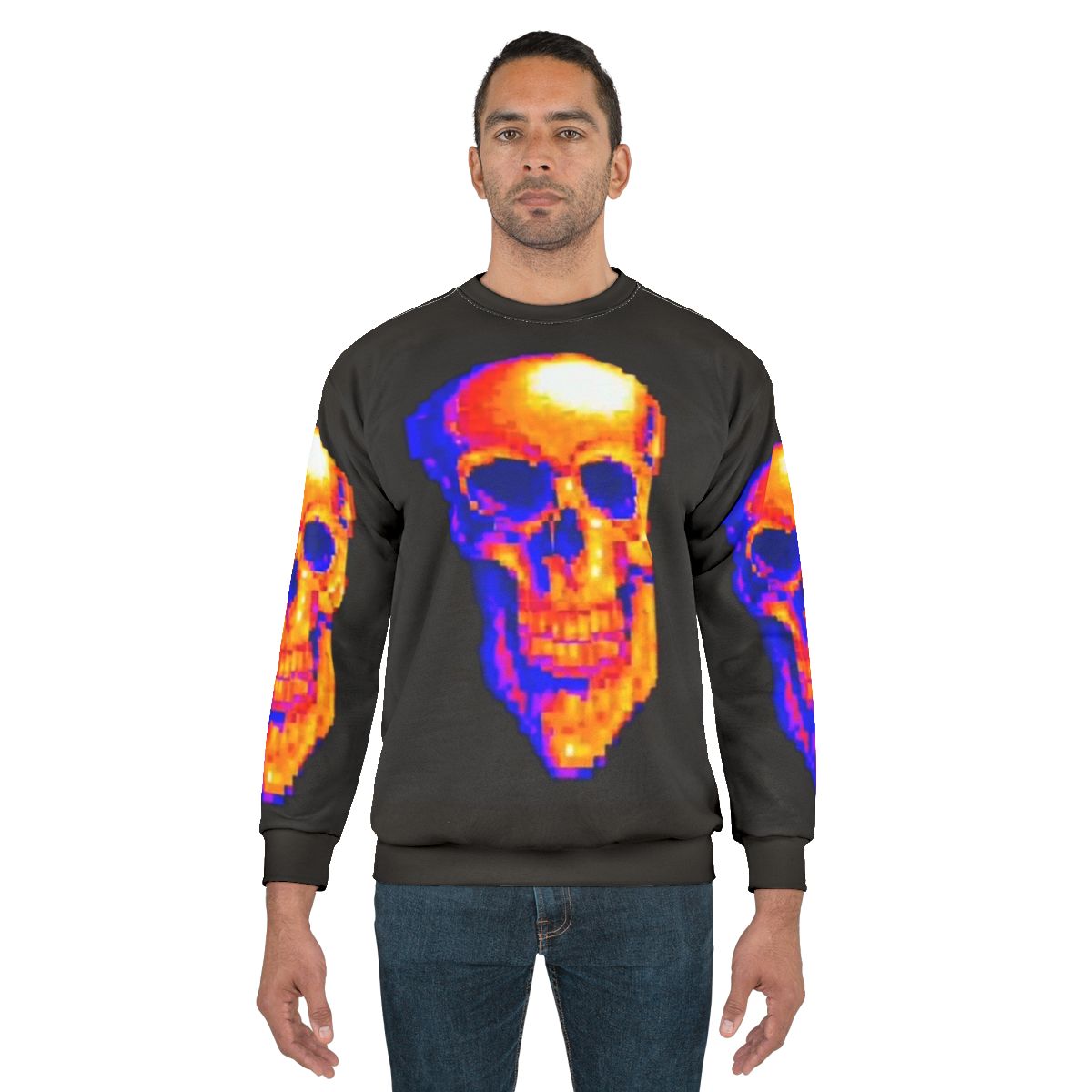 MDE Sweatshirt with Pixel Art Skull and Death Design