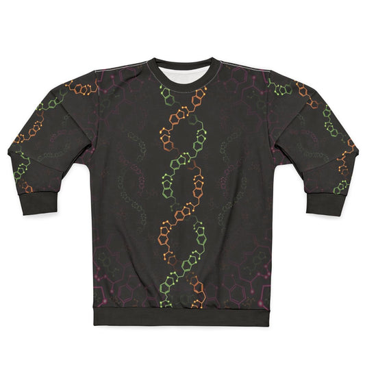 Psychedelic sweatshirt with molecular design and chemist portrait