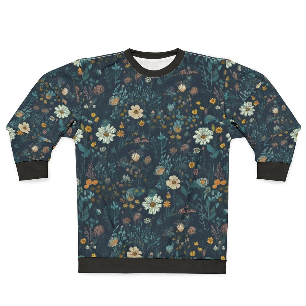 Vibrant wildflowers pattern on a cozy sweatshirt