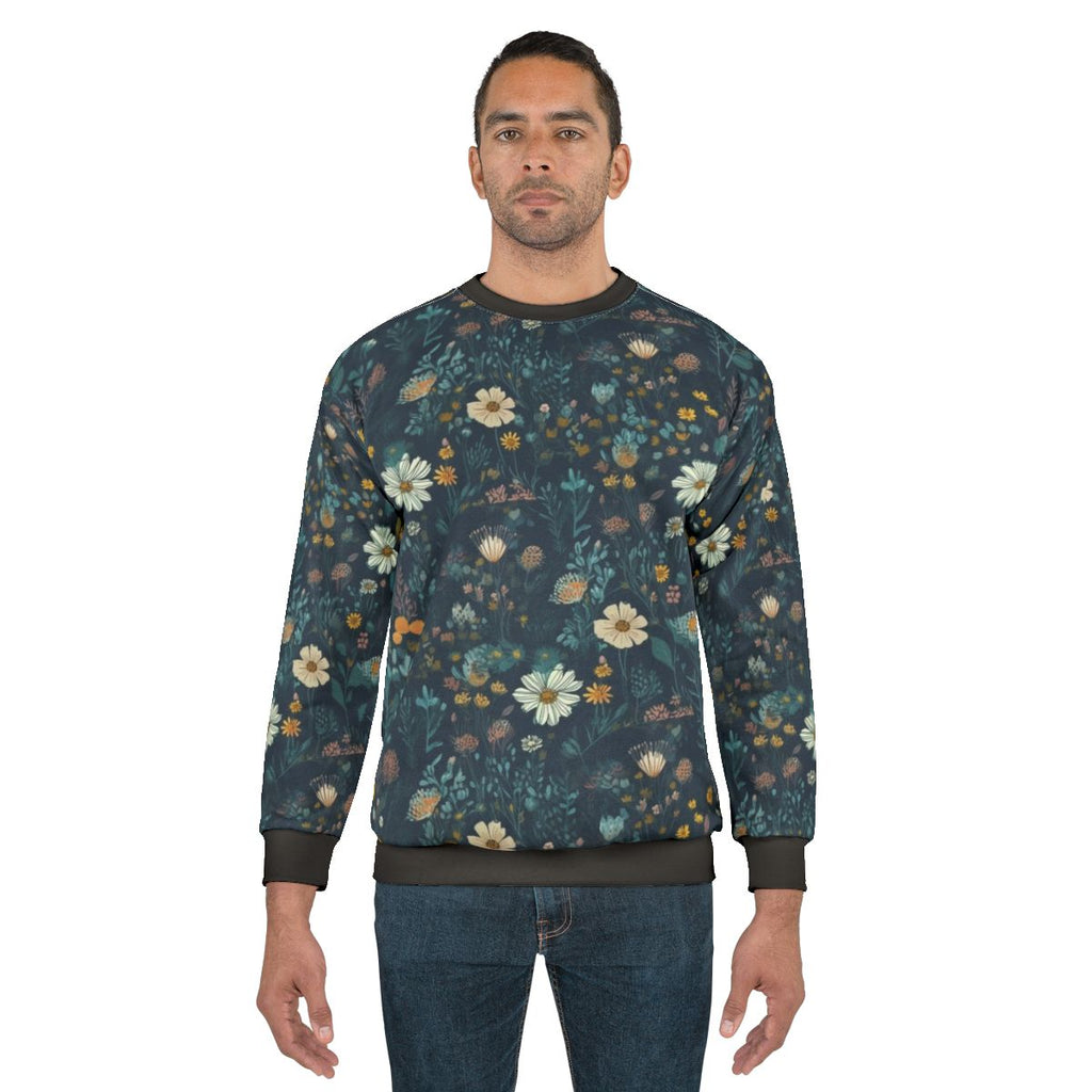 Vibrant wildflowers pattern on a cozy sweatshirt