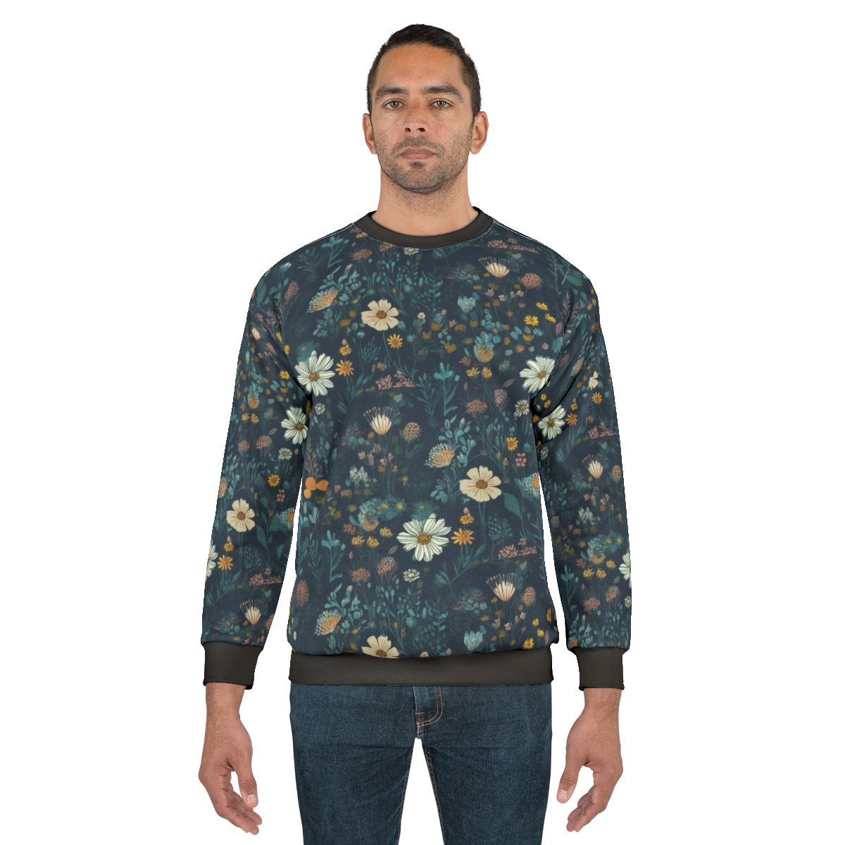 Vibrant wildflowers pattern on a cozy sweatshirt