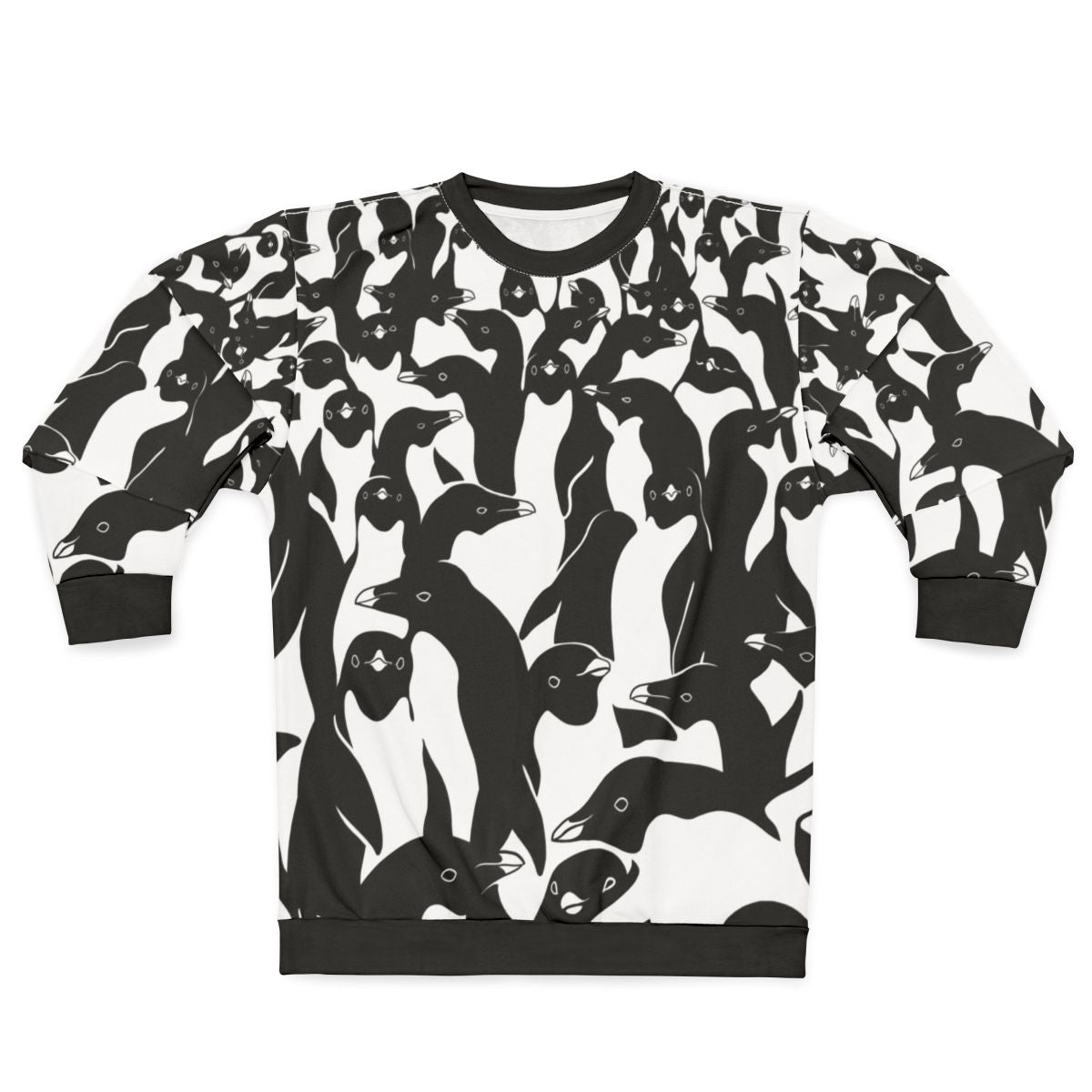 Adelie penguin flock in a monochrome camouflage pattern sweatshirt