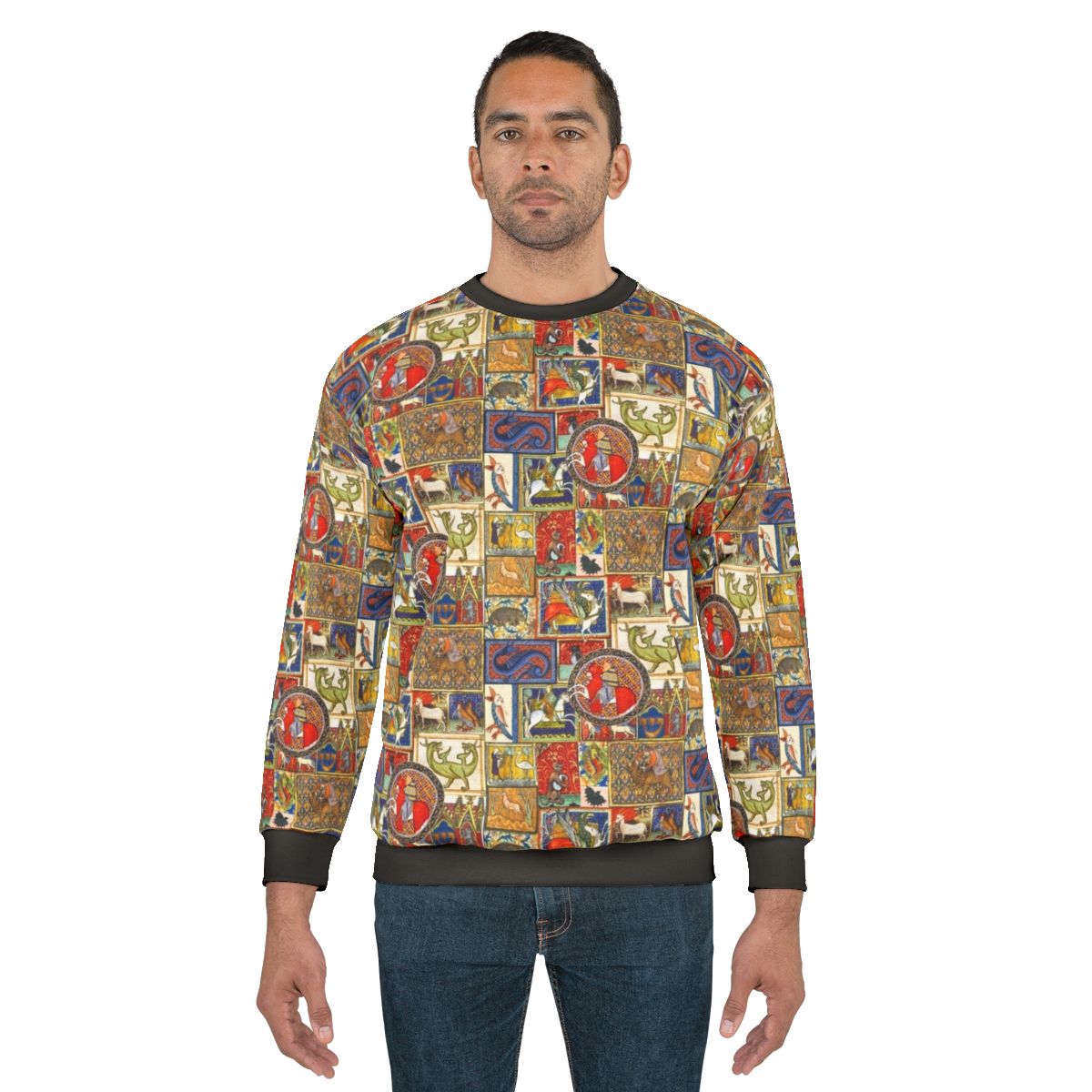 Gothic medieval beasts sweatshirt with animal print design