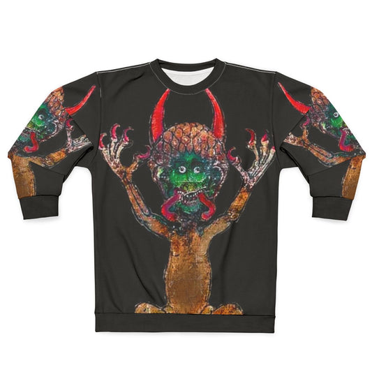 Medieval Codex Gigas Devil Sweatshirt with Mystical Manuscript Imagery