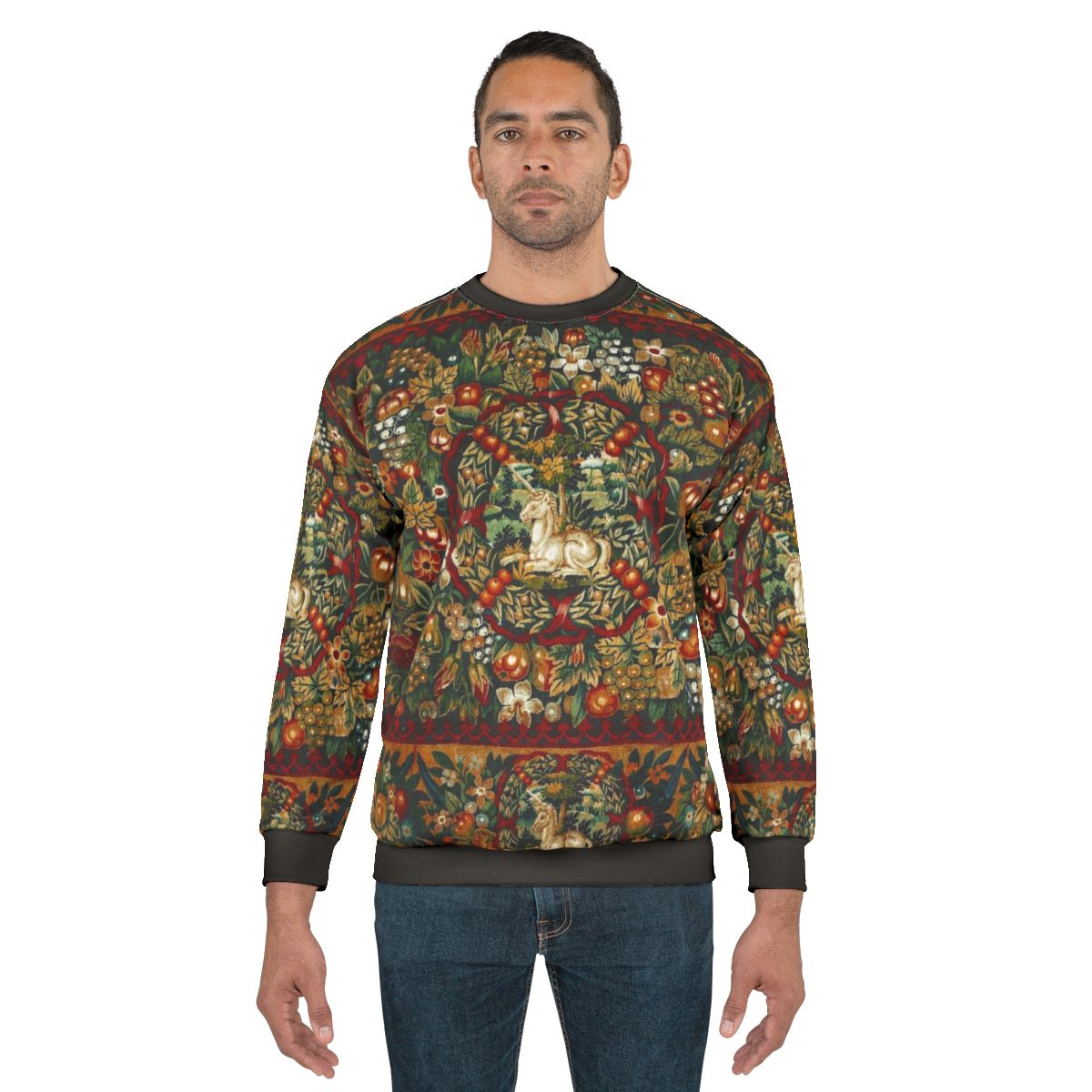 Medieval Unicorn Floral Tapestry Sweatshirt