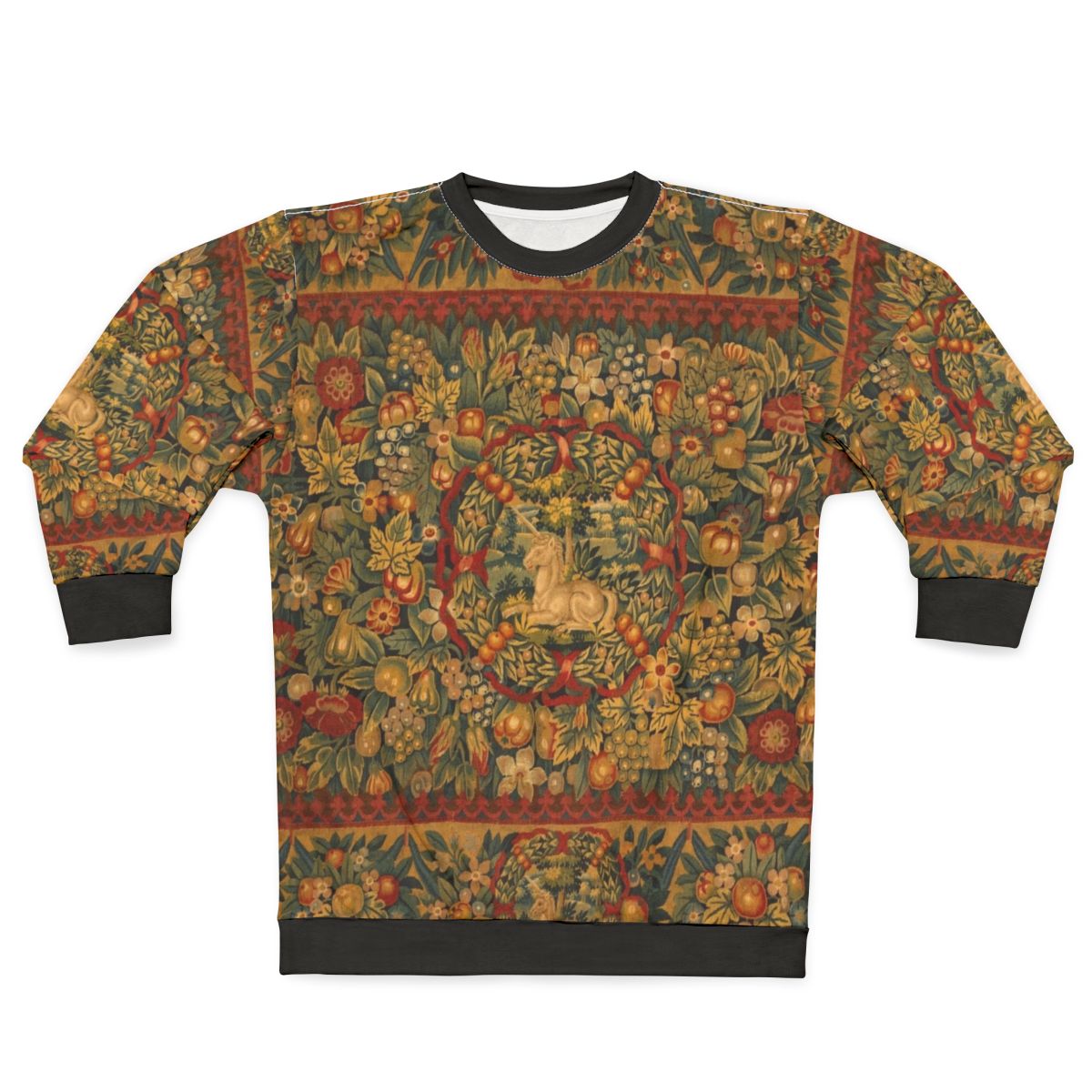 medieval unicorn floral tapestry sweatshirt