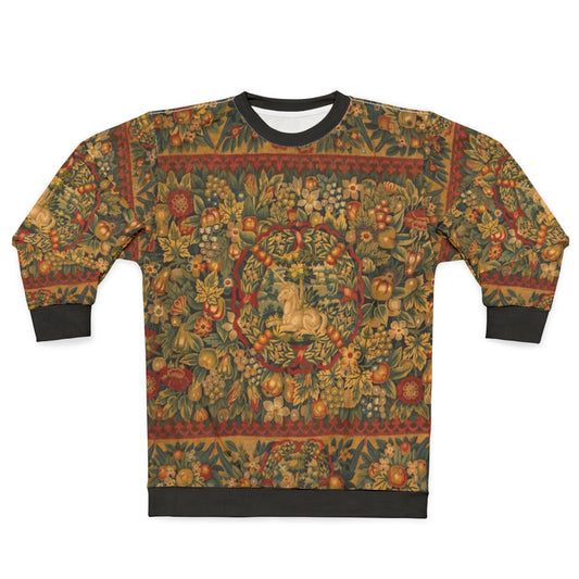 medieval unicorn floral tapestry sweatshirt