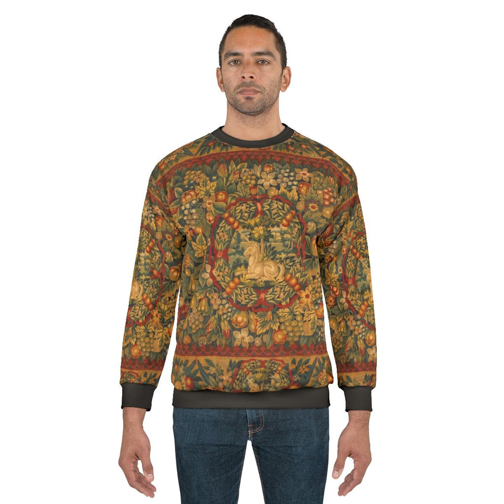 medieval unicorn floral tapestry sweatshirt
