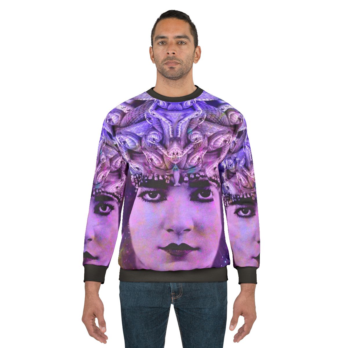 Medusa mythology inspired graphic design on a comfortable sweatshirt