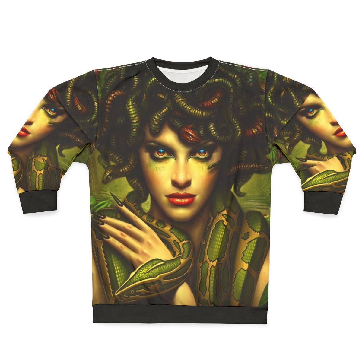 Medusa Sweatshirt featuring a portrait of the beautiful yet deadly Greek mythological creature