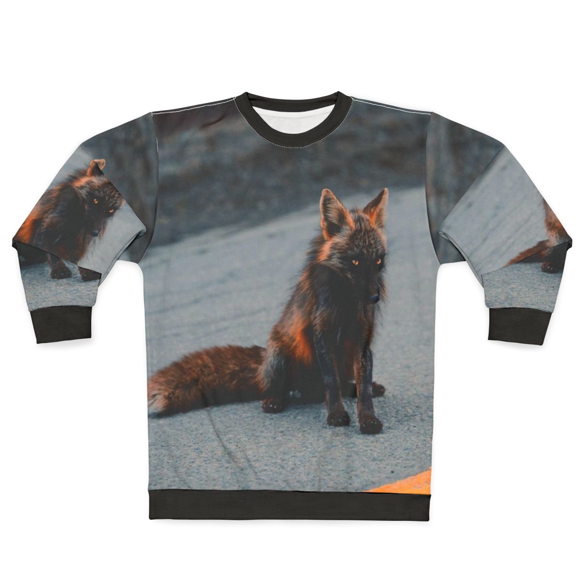 Melanistic Fox Sweatshirt featuring a vibrant image of a rare, black fox