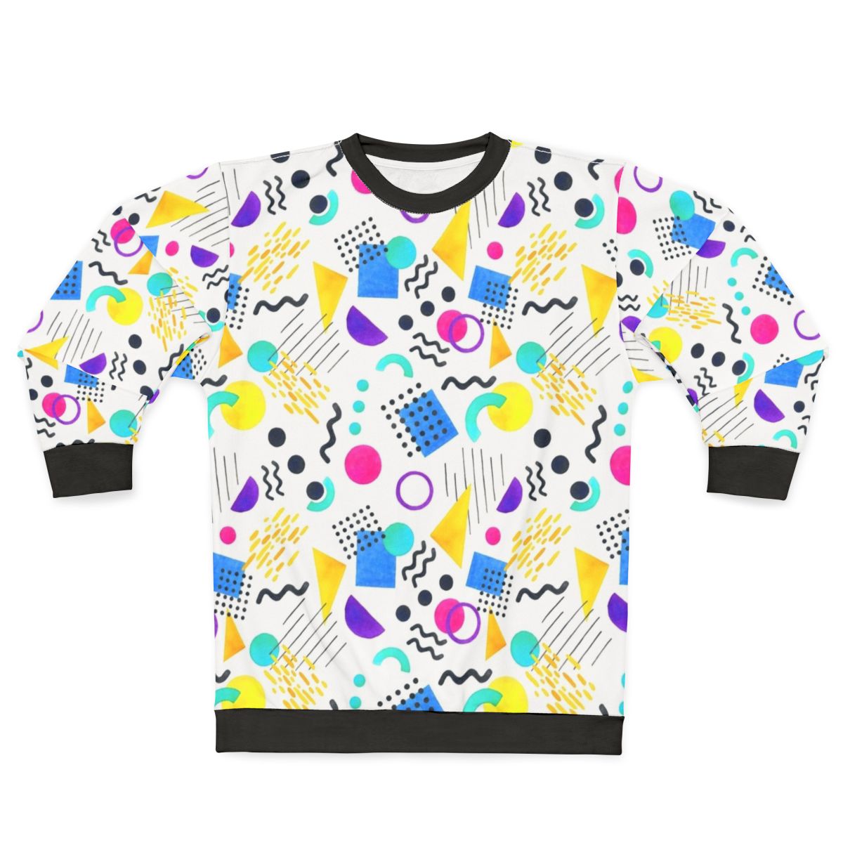 Vibrant Memphis style sweatshirt with retro 80s/90s geometric pattern