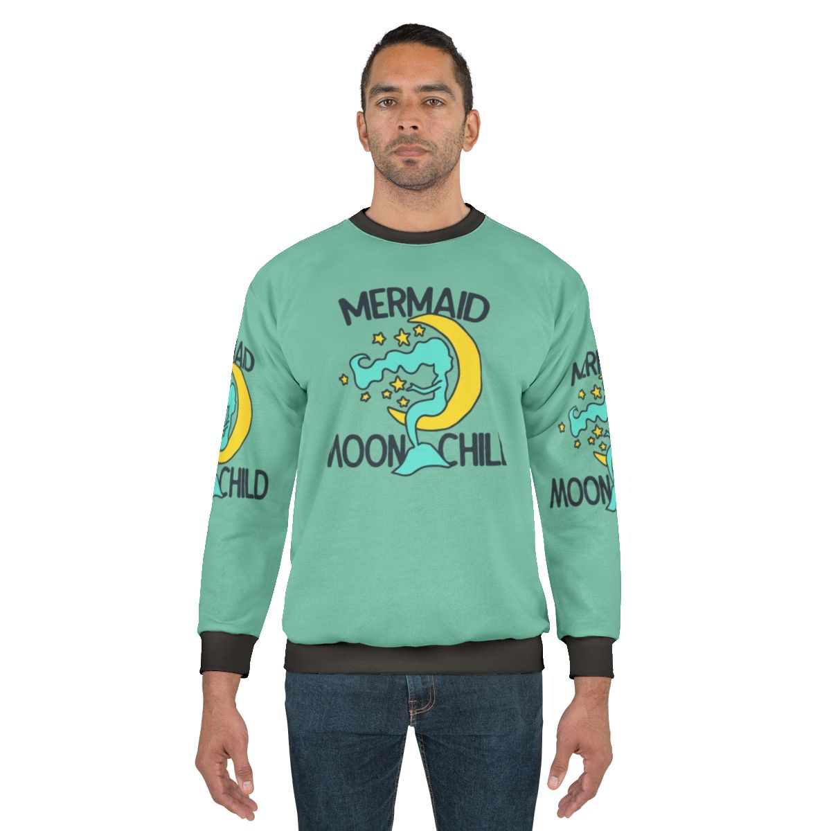 Mermaid Moonchild Sweatshirt with Celestial Imagery