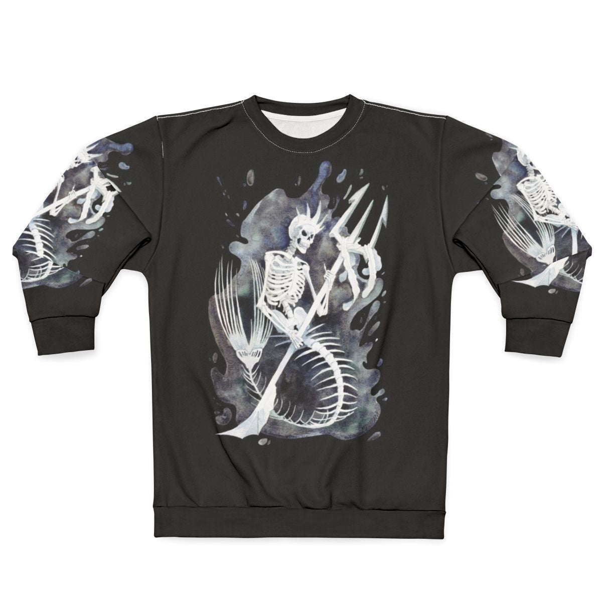 Mermaid skeleton design on a cozy black sweatshirt