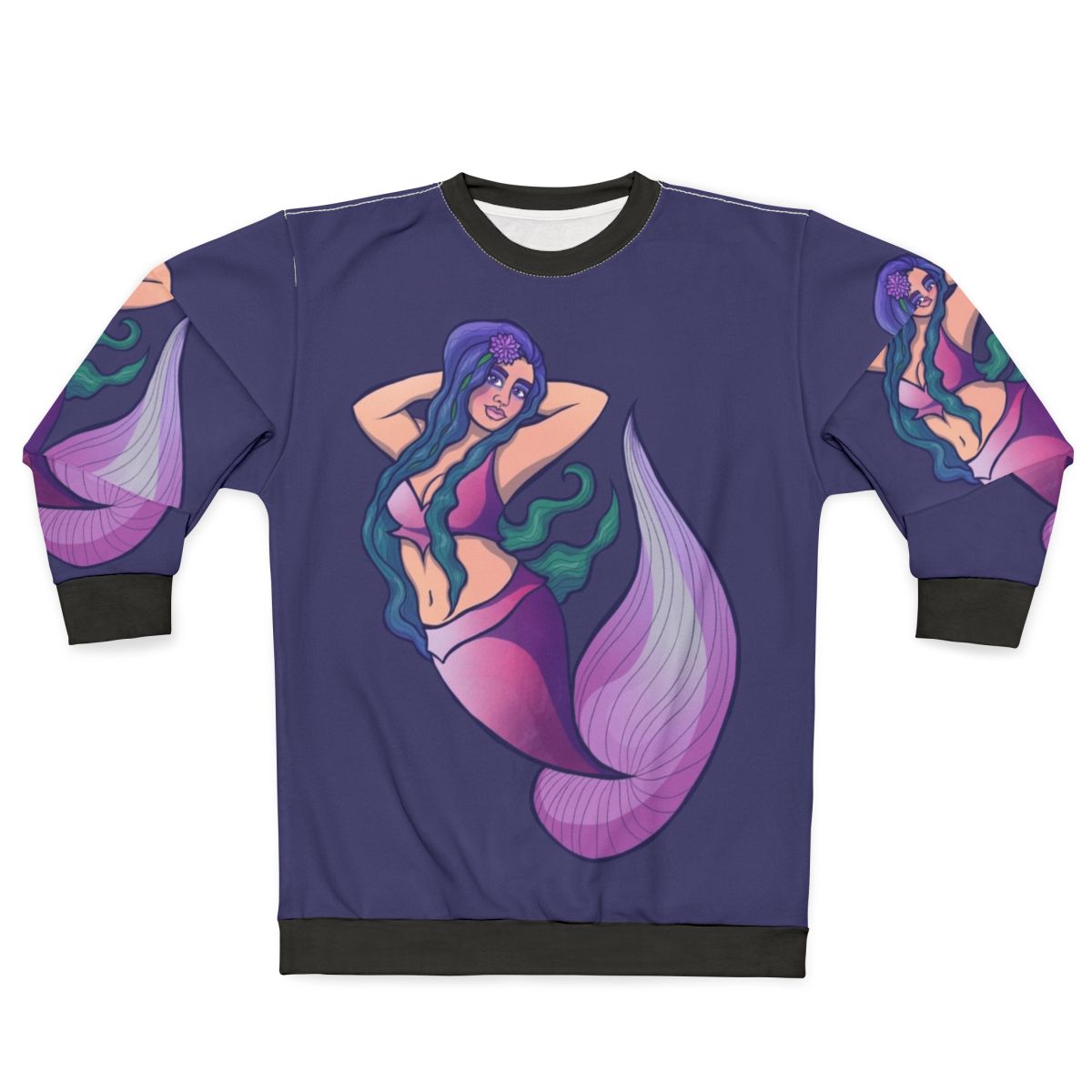 Mermaid themed women's sweatshirt with ocean graphics