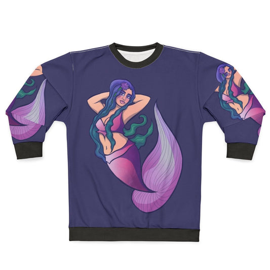 Mermaid themed women's sweatshirt with ocean graphics