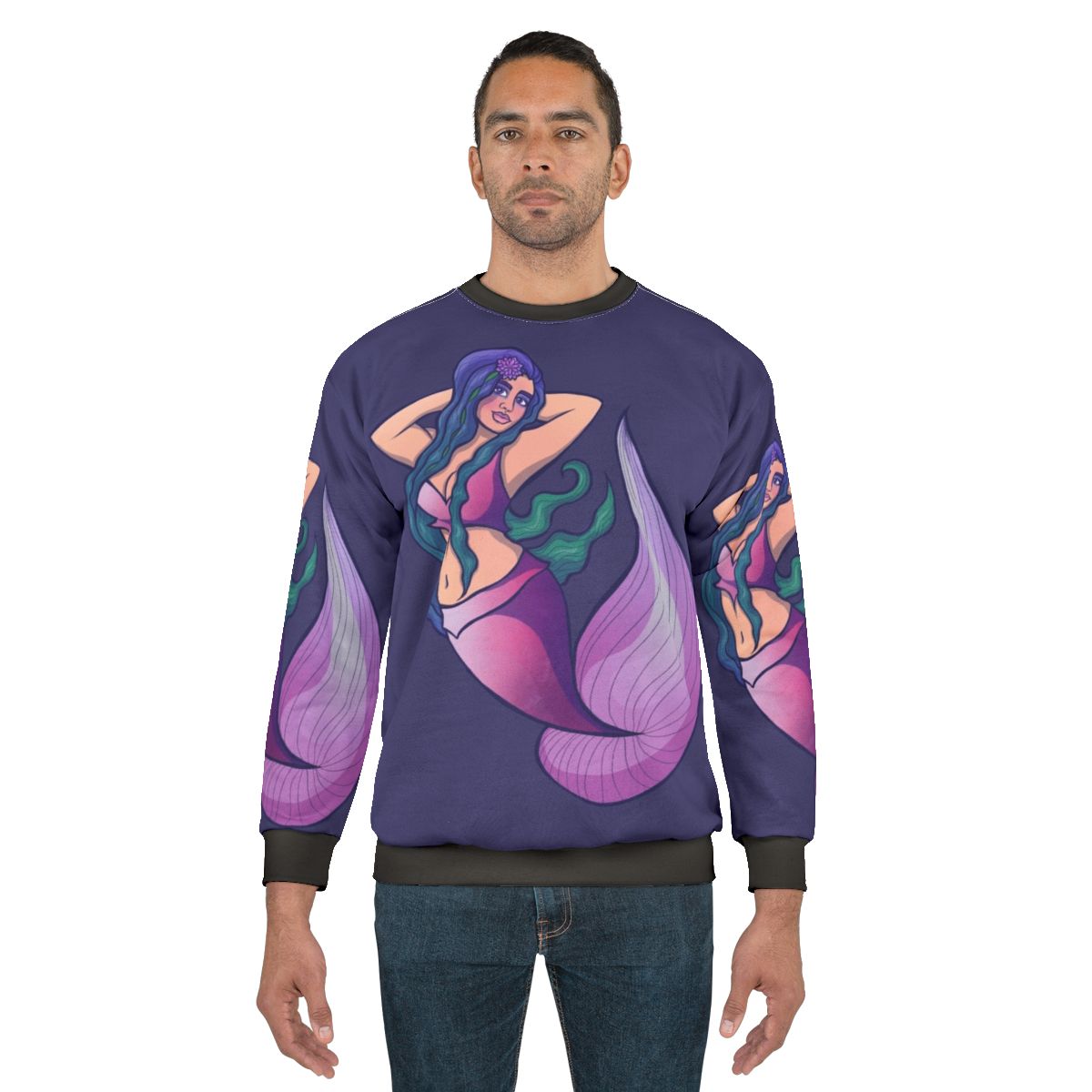 Mermaid themed women's sweatshirt with ocean graphics