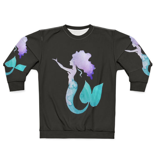 Watercolor mermaid design on a cozy sweatshirt