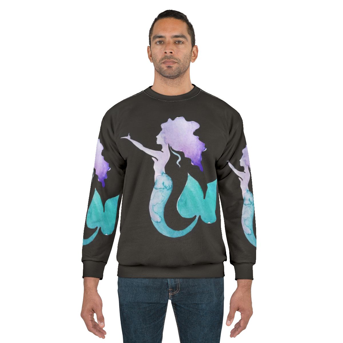 Watercolor mermaid design on a cozy sweatshirt
