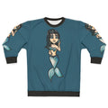 Mermaid sweatshirt with black hair and shell accessories