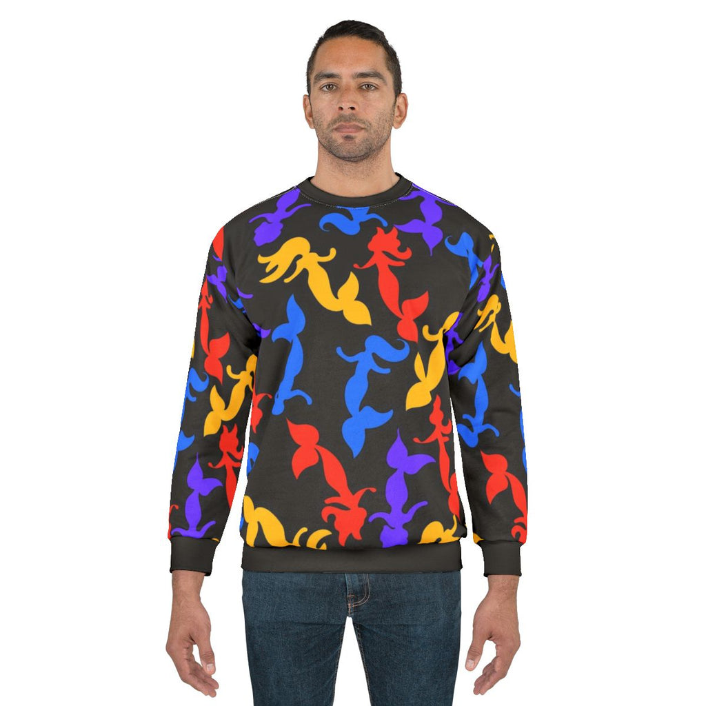 Mermaid pattern sweatshirt with a retro rainbow design
