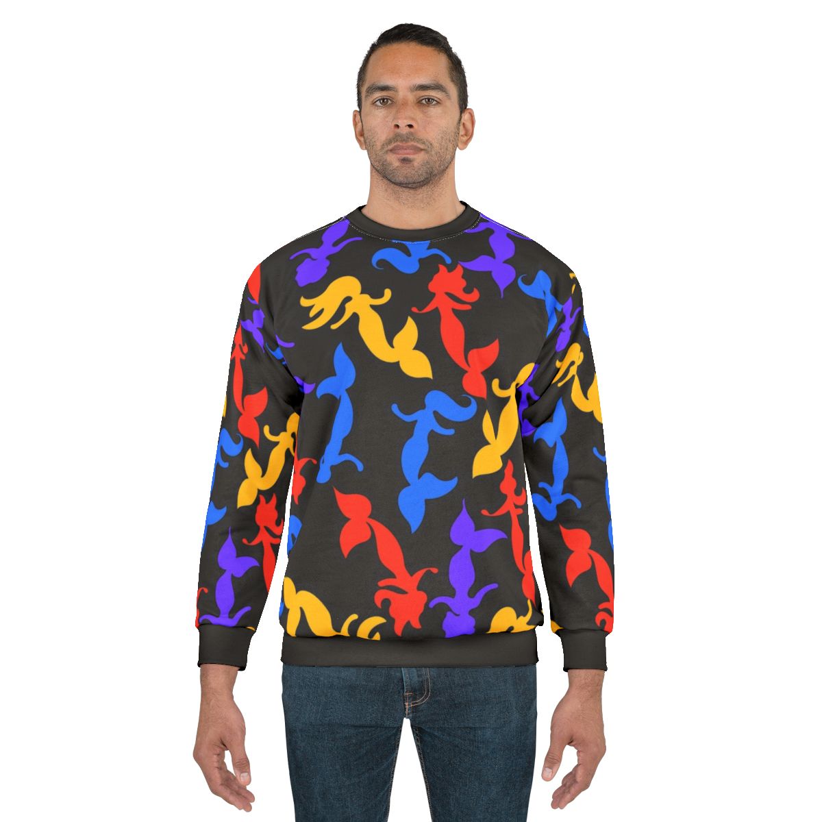 Mermaid pattern sweatshirt with a retro rainbow design