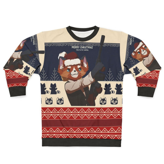 "Merry Christmas You Filthy Animal" Home Alone Inspired Sweatshirt with Red Panda and Feretta